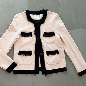 kate spade blush pink cardigan/Jacket with Black Fringe Trim